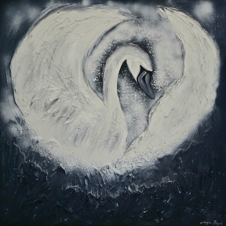 Malarstwo zatytułowany „Swan Lake” autorstwa Maja Flügel, Oryginalna praca, Akryl Zamontowany na Drewniana rama noszy