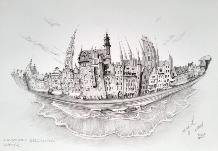 Desenho intitulada "Gdańsk. Zakrzywiona…" por Maja Wolf, Obras de arte originais, Lápis