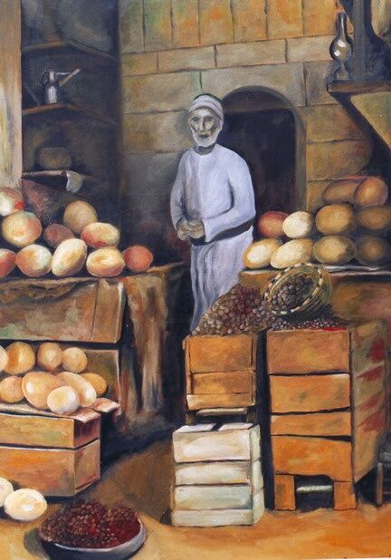 Pintura titulada "watermelon vendor" por Majd Kayali, Obra de arte original