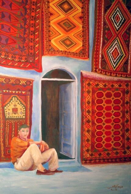 Painting titled "The carpet salescle…" by Majd Kayali, Original Artwork