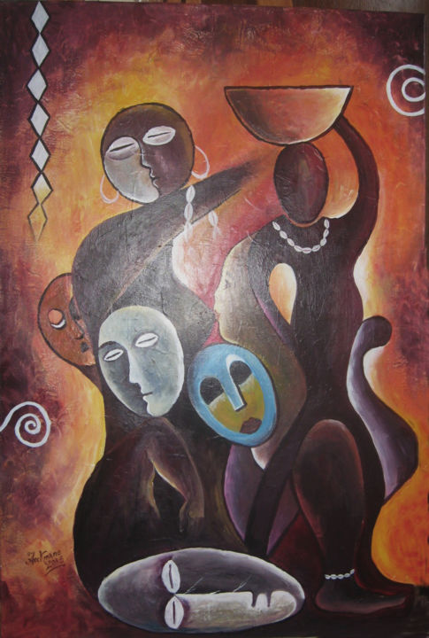 Peinture intitulée "les-femmes-africain…" par Majid Arekmane, Œuvre d'art originale