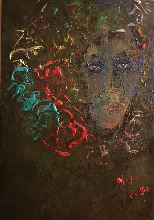 Peinture intitulée "LA FILLE AUX CHEVEU…" par Abdelmajid Ouriad, Œuvre d'art originale, Acrylique