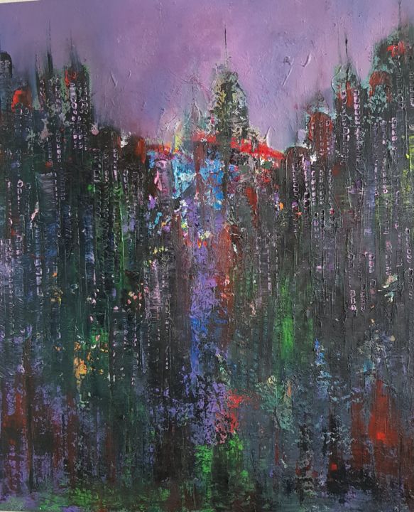 Peinture intitulée "MANHATAN" par Abdelmajid Ouriad, Œuvre d'art originale, Huile