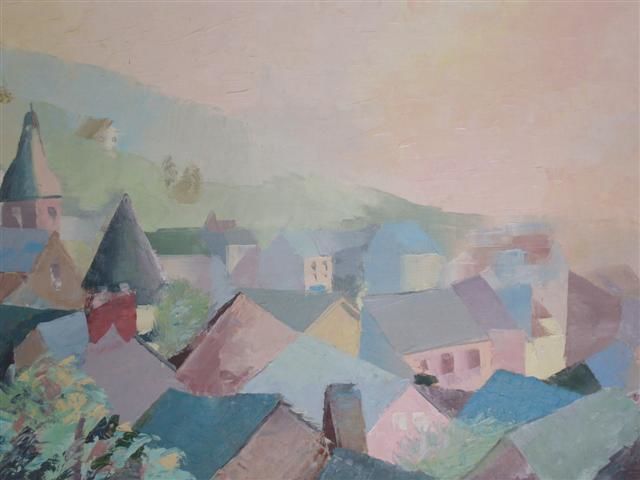 Peinture intitulée "Village dans la bru…" par Majilou, Œuvre d'art originale, Autre