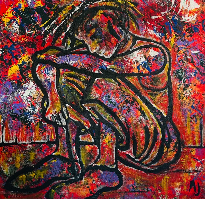 Картина под названием "Thinking" - Majo Portilla, Подлинное произведение искусства, Акрил Установлен на Деревянная рама для…
