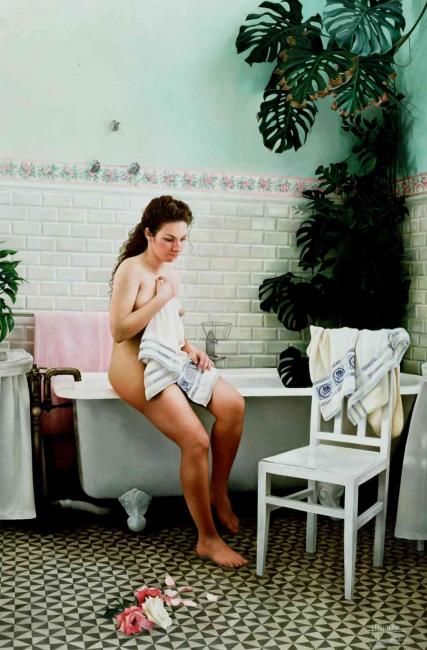 Pintura titulada "(Rosa), 2000. Oil…" por Maria Jose Aguilar Gutierrez, Obra de arte original, Oleo