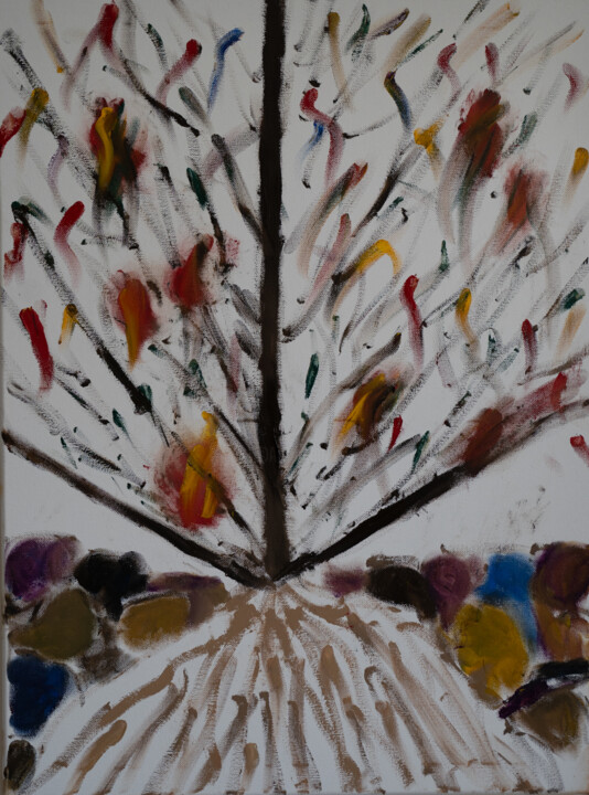 Painting titled "Tree of wishes by M…" by Maka Inasaridze, Original Artwork, Oil