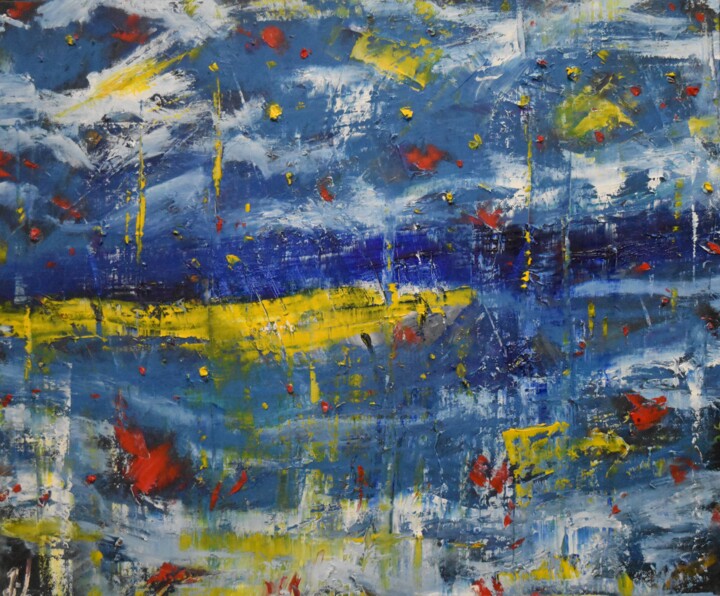Peinture intitulée "Some sparks in Blue" par Maka Kvartskhava (Stillwhite), Œuvre d'art originale, Huile
