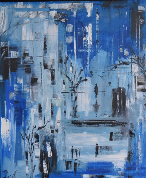 Картина под названием "Sitting in Blue" - Maka Kvartskhava/Stillwhite, Подлинное произведение искусства, Масло Установлен на…