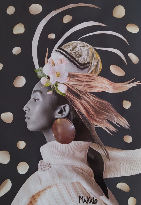 Collages titulada "Portrait profil roy…" por Makalo, Obra de arte original, Collages Montado en Panel de madera