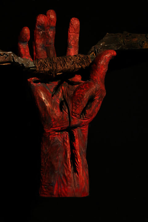Скульптура под названием "Рука моего Отца" - Артём Маханов, Подлинное произведение искусства, Дерево