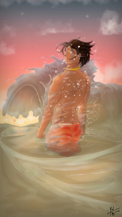 Digital Arts titled "Homme au coucher de…" by Willy Hervy, Original Artwork, Digital Painting