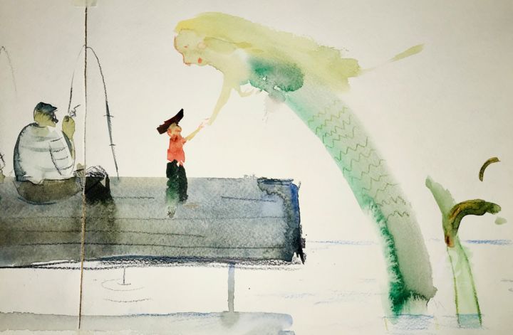 Dessin intitulée "Мой друг" par Michel-Marat, Œuvre d'art originale, Aquarelle