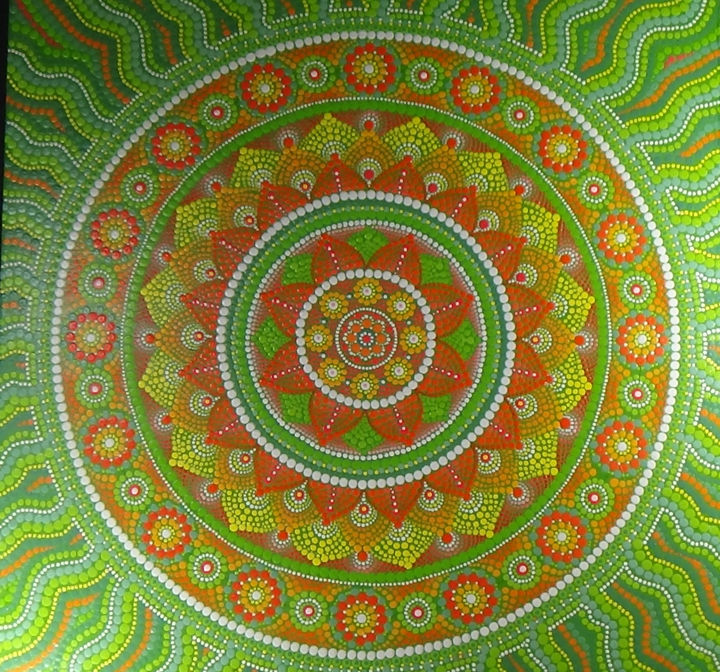 Painting titled "Green Mandala" by Kseniia Makliuchenko, Original Art, Acrylic