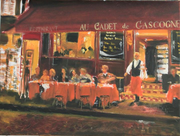 Pittura intitolato "café à montmartre" da Makovka, Opera d'arte originale, Olio