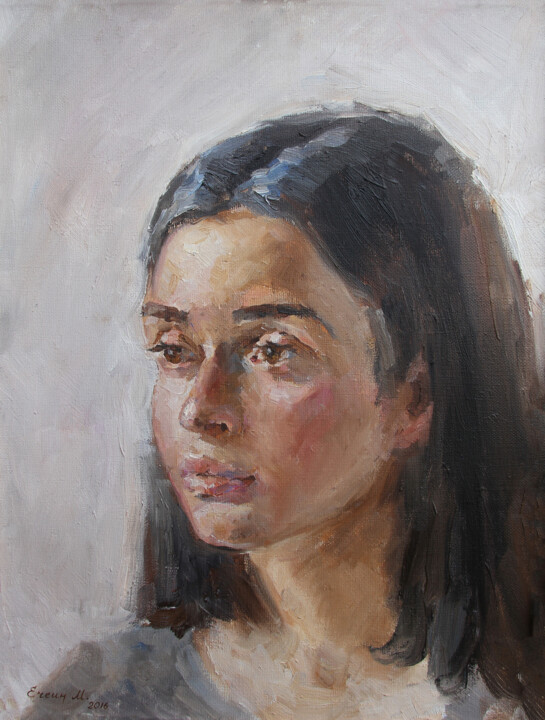 Painting titled ""Nastya."" by Maksim Echein, Original Artwork, Oil