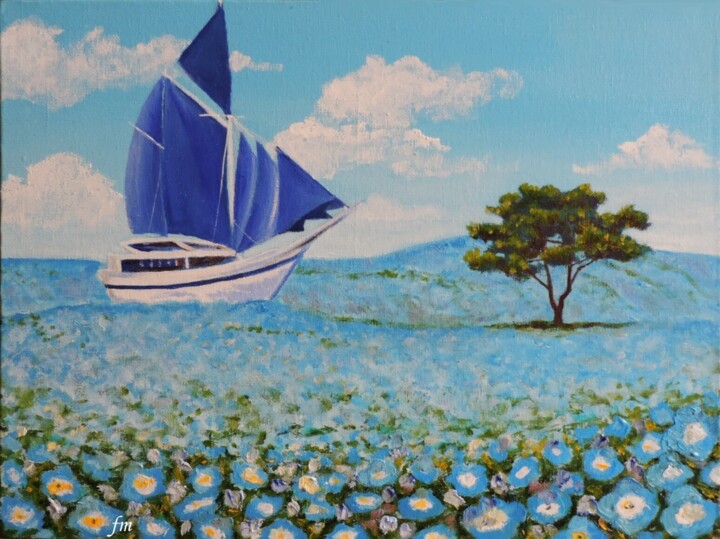 Schilderij getiteld "Синие паруса,море ц…" door Maksim Fedkin, Origineel Kunstwerk, Olie