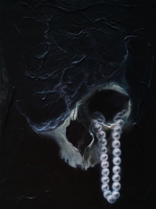 Schilderij getiteld "Skull and pearl nec…" door Maksim Krapht, Origineel Kunstwerk, Olie
