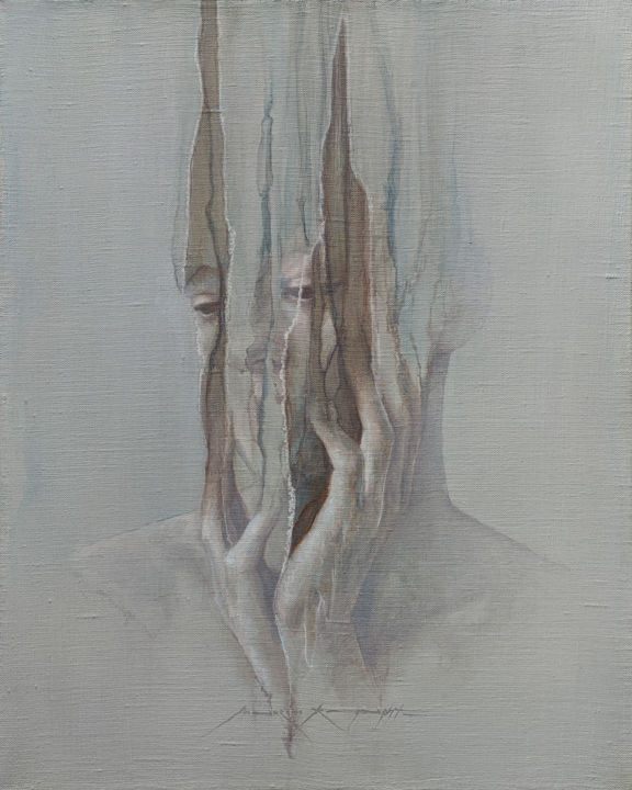 Картина под названием "Don't Look Down" - Maksim Krapht, Подлинное произведение искусства, Масло Установлен на Деревянная ра…