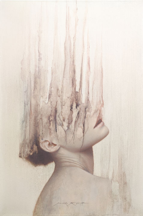 Malerei mit dem Titel "Blood on the Lips." von Maksim Krapht, Original-Kunstwerk, Öl Auf Keilrahmen aus Holz montiert