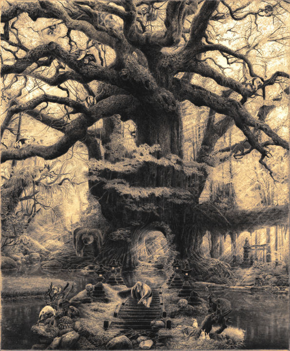 Dessin intitulée ""The Tree of Life"…" par Maksym Lazariev, Œuvre d'art originale, Crayon