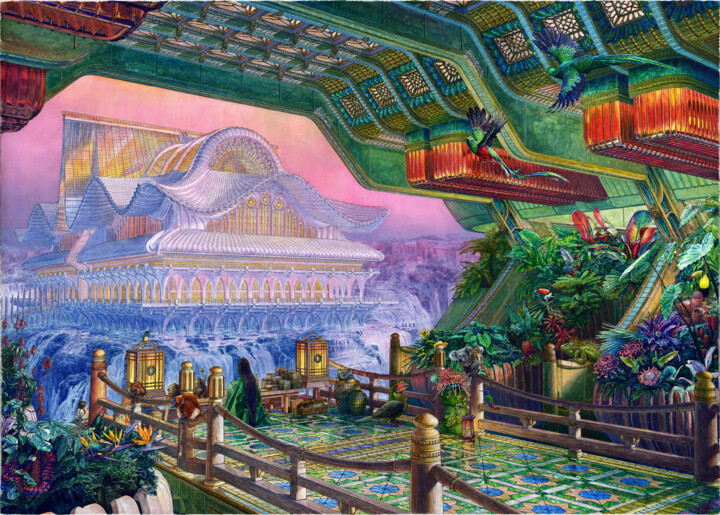 Painting titled ""Sky Garden"  天空庭園" by Maksym Lazariev, Original Artwork, Watercolor