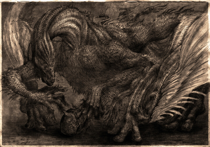 Drawing titled ""The Serpent"  大蛇" by Maksym Lazariev, Original Artwork, Ink