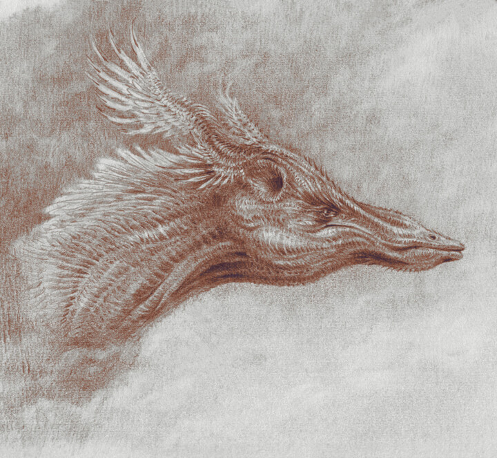 Drawing titled "Dragon's Head" by Maksym Lazariev, Original Artwork, Pencil