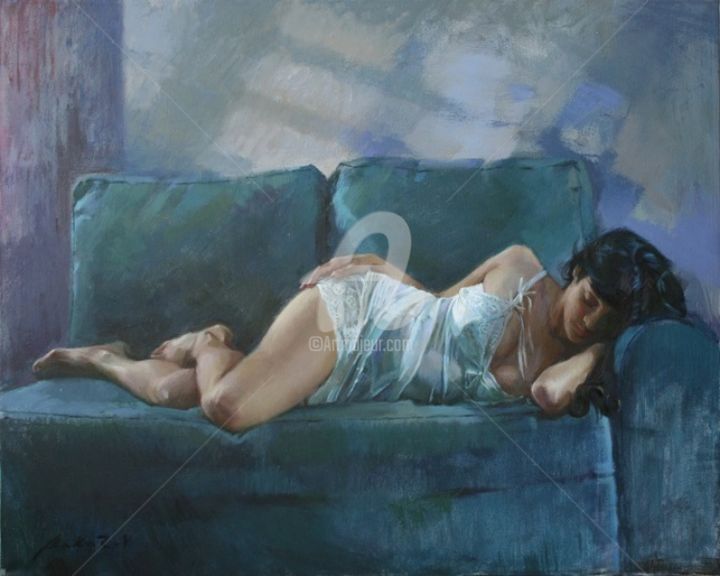 Peinture intitulée "I fell asleep" par Vadim Makarov, Œuvre d'art originale, Huile