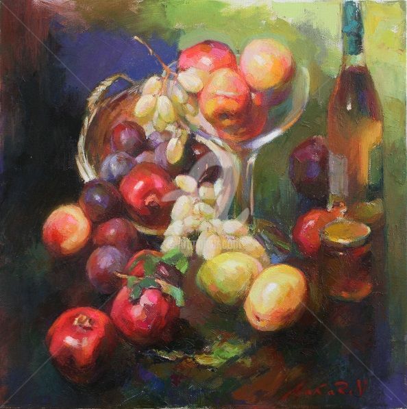 Painting titled "Still Life With Fru…" by Vadim Makarov, Original Artwork