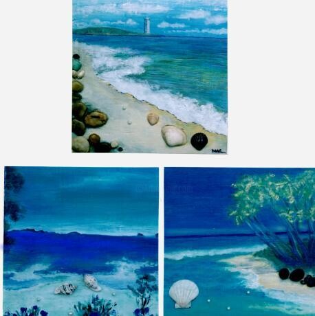 Painting titled "3 Beaches" by Mal, Original Artwork, Acrylic Mounted on Wood Panel