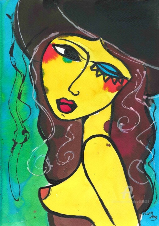 Painting titled "femme nue abstraite" by Mala, Original Artwork, Watercolor