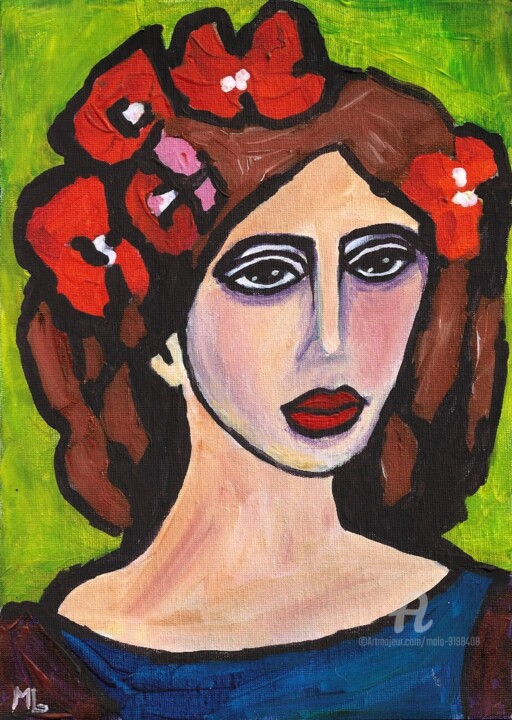 Painting titled "FLOWER LADY n°2" by Mala, Original Artwork, Acrylic