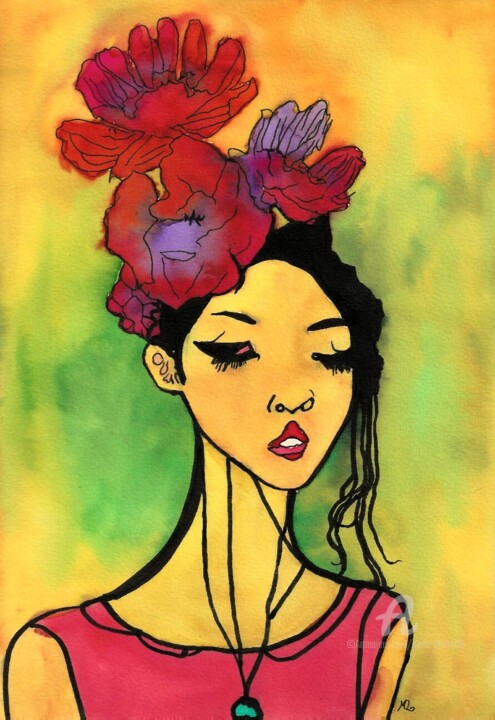 Painting titled "I'M A FLOWER" by Mala, Original Artwork, Watercolor