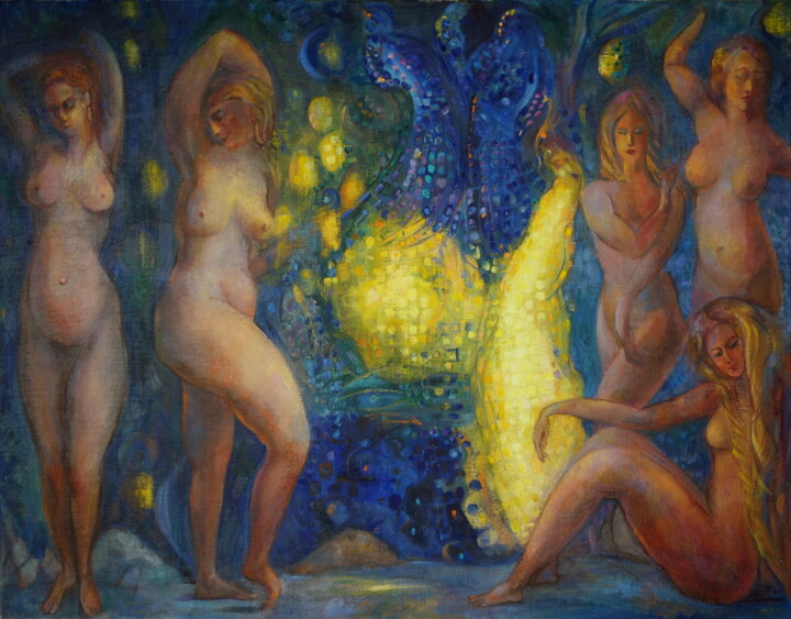 Pittura intitolato ""Magic night"" da Malakhova Sveta, Opera d'arte originale, Olio