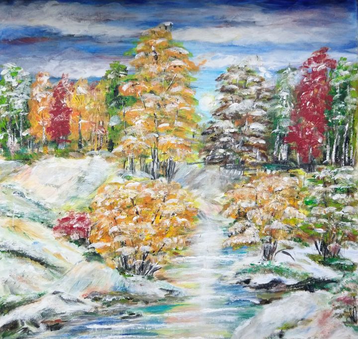 Malerei mit dem Titel "Wintereinbruch" von Vincent Kuhnert, Original-Kunstwerk, Acryl