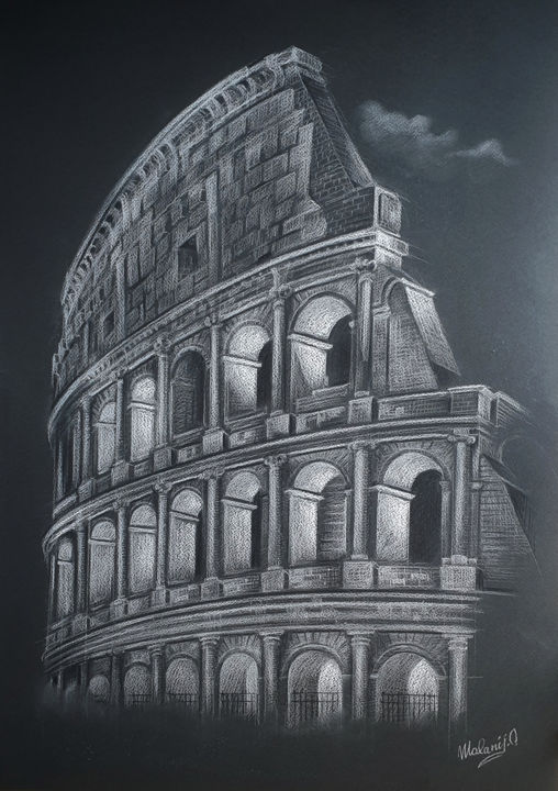Disegno intitolato "Coliseum" da Malanij, Opera d'arte originale, Pastello