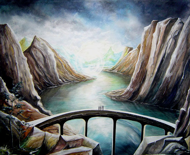 Painting titled "Brücke" by Mariusz Drzewiecki, Original Artwork, Acrylic