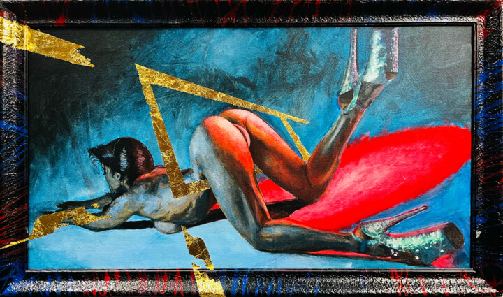 Peinture intitulée "kinky frame" par Malarz .Akrobata, Œuvre d'art originale, Acrylique