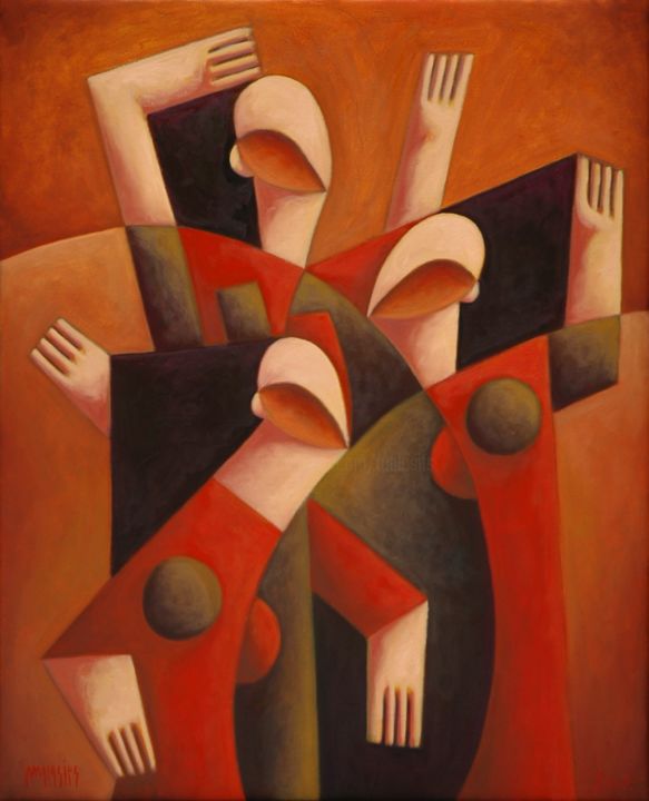 Peinture intitulée "Rain dance" par Zsolt Malasits, Œuvre d'art originale, Huile Monté sur Châssis en bois