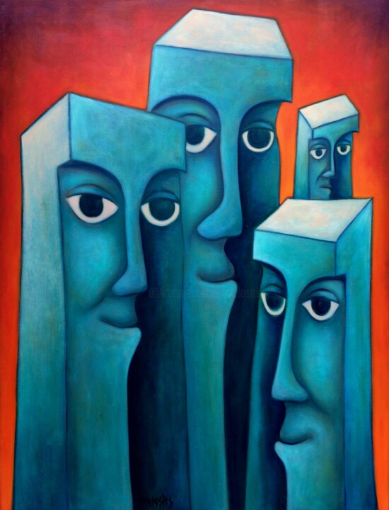 Painting titled "Guardian angels 2." by Zsolt Malasits, Original Artwork, Oil