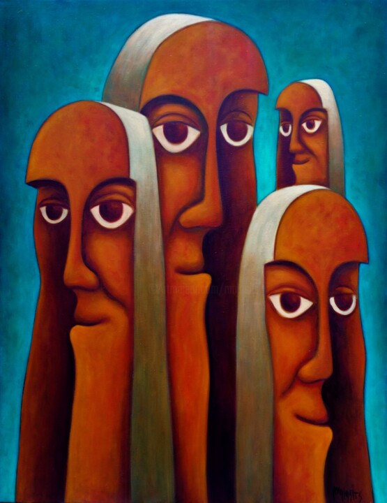 Painting titled "Guardian angels 1." by Zsolt Malasits, Original Artwork, Oil