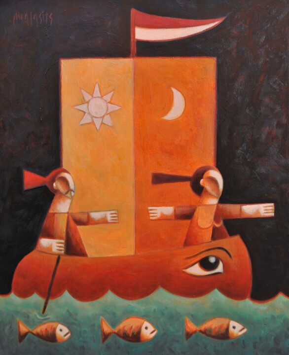 Painting titled "Ship of destiny" by Zsolt Malasits, Original Artwork, Oil