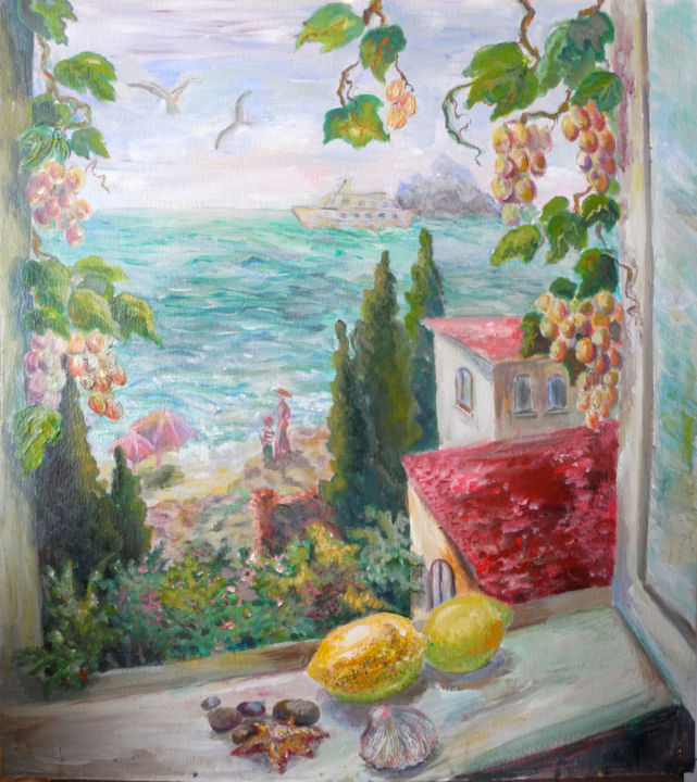 Painting titled "Outside. Sea view" by Iuliia Maleva, Original Artwork, Oil
