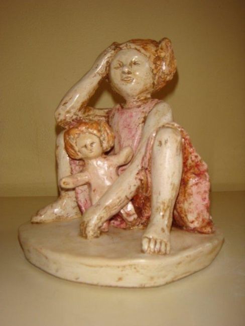 Sculptuur getiteld "amandine et son dou…" door Malezieux-Ribeyre, Origineel Kunstwerk