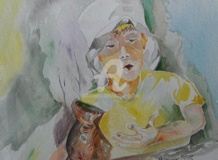 Painting titled "Thomas" by Malgor Sadlon, Original Artwork, Watercolor