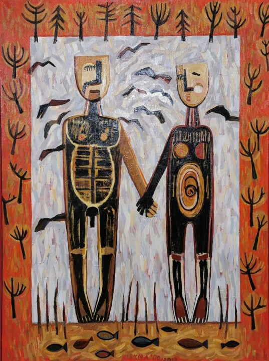 Painting titled "Adam and Eva" by Malgorzata Kleyna-Sobczak, Original Artwork, Oil