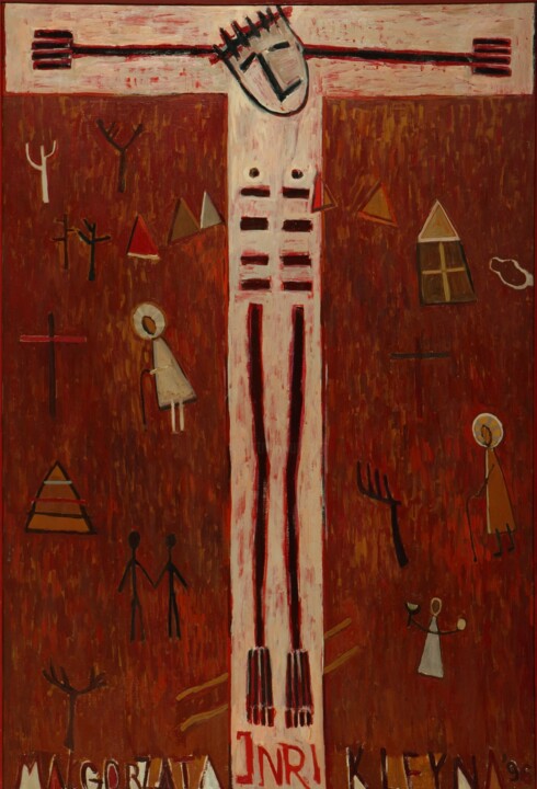 Malerei mit dem Titel "Crucifixion" von Malgorzata Kleyna-Sobczak, Original-Kunstwerk, Öl