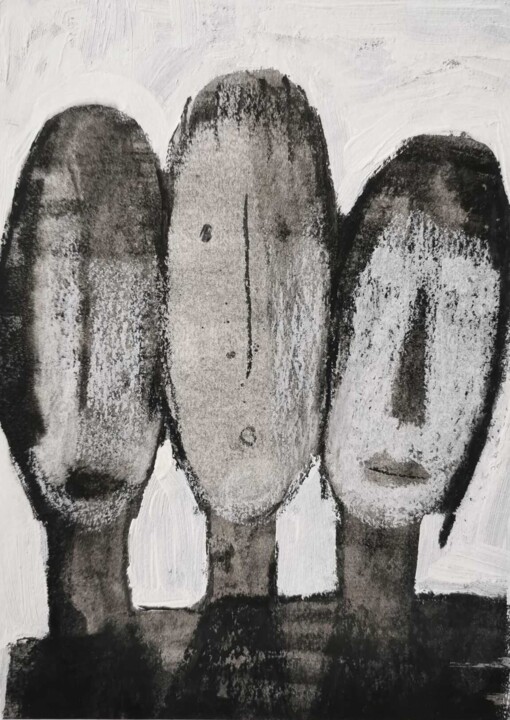 Malerei mit dem Titel "We three" von Malgorzata Kleyna-Sobczak, Original-Kunstwerk, Tinte