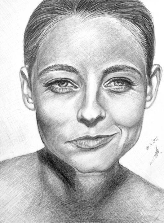 Dibujo titulada "Jodie Foster" por Małgorzata Łojek, Obra de arte original, Lápiz